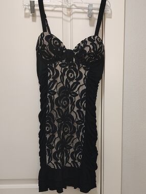 DO+BE Black Lace Overlay Dress with Nude Lining